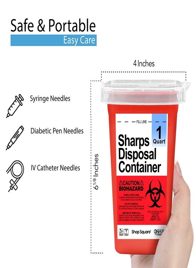 Shop Square Sharps Containers for Home Use - 1 Quart (1-Pack) Biohazard Syringe and Needle Disposal Containers - Small Sharps Box for Travel and Professional Use - Image 2